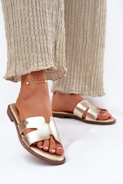 Čības Sieviešu dzīvoklis no eko ādas Zelta krāsas Firvania