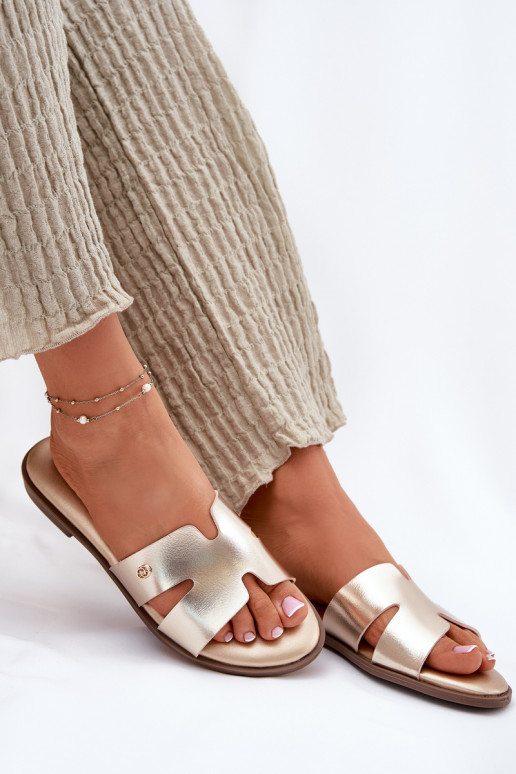 Čības Sieviešu dzīvoklis no eko ādas Zelta krāsas Firvania