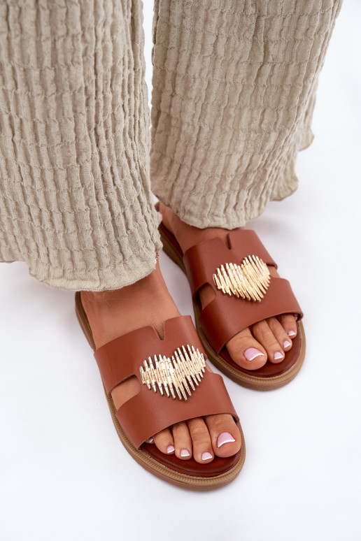 sieviešu čības ar platiem papēžiem Ar zelta rotājumu brūnas krāsas Karinma