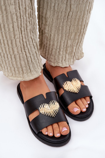 sieviešu čības ar platiem papēžiem Ar zelta rotājumu melnas krāsas Karinma