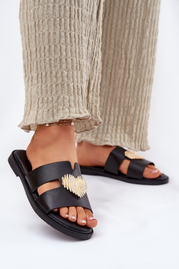 sieviešu čības ar platiem papēžiem Ar zelta rotājumu melnas krāsas Karinma 2