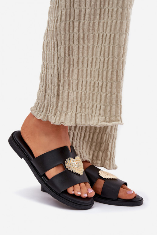 sieviešu čības ar platiem papēžiem Ar zelta rotājumu melnas krāsas Karinma