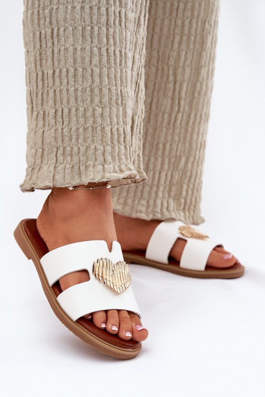 sieviešu čības ar platiem papēžiem Ar zelta rotājumu baltas krāsas Karinma