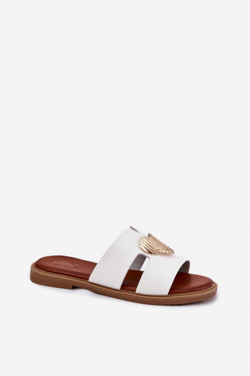 sieviešu čības ar platiem papēžiem Ar zelta rotājumu baltas krāsas Karinma