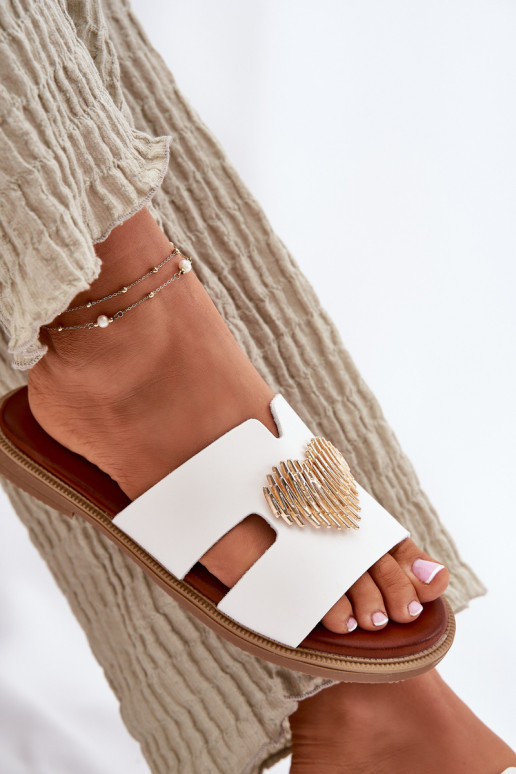 sieviešu čības ar platiem papēžiem Ar zelta rotājumu baltas krāsas Karinma