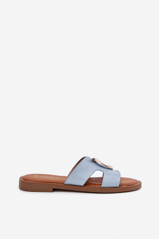 sieviešu čības ar platiem papēžiem ar ornamentiem Vinceza 17381 Zilas krāsas