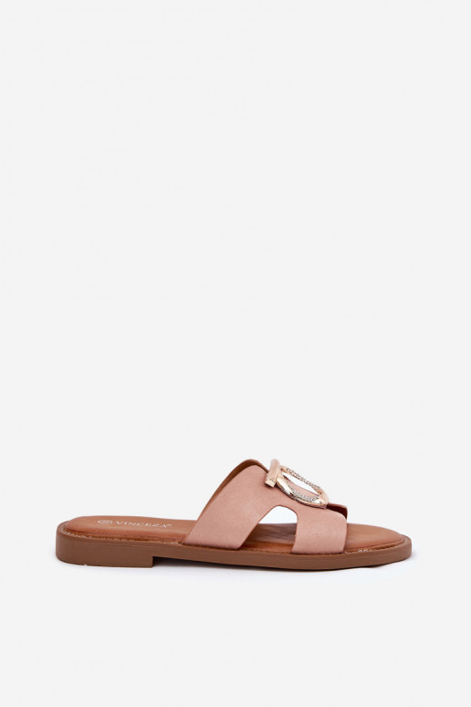 sieviešu čības ar platiem papēžiem ar ornamentiem Vinceza 17381 smilšu krāsas