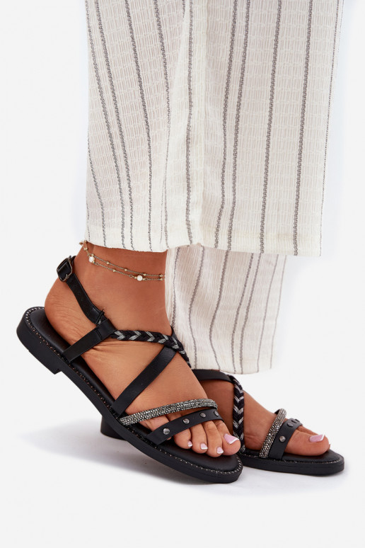 līdzenas zoles basenes ar siksniņām Vinceza 17379 melnas krāsas