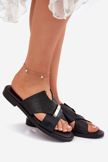 Plakanas sandales Ar greznu Detalem Vinceza 17385 melnas krāsas 2