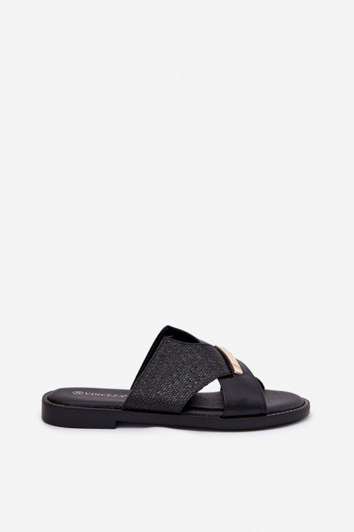 Plakanas sandales Ar greznu Detalem Vinceza 17385 melnas krāsas