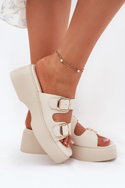 sieviešu čības Uz Ķīļa Un platforma ar sprādzēm Ziloņkaula krāsas Nitarelia