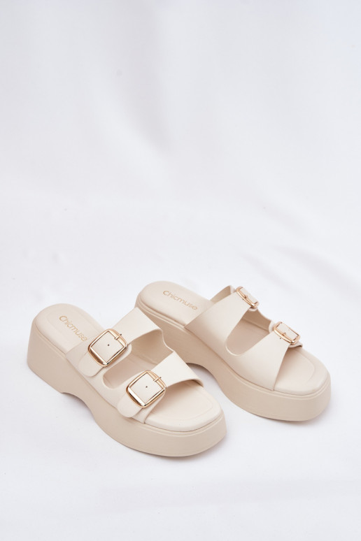 sieviešu čības Uz Ķīļa Un platforma ar sprādzēm Ziloņkaula krāsas Nitarelia