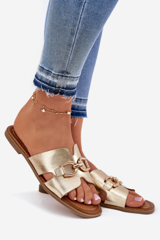 Čības Sieviešu dzīvoklis Ar greznu Detalem Zelta krāsas Amiresna