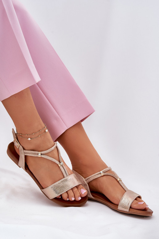 Sieviešu līdzenas zoles basenes Ar svītrām S.Barski KV51-120 Zelta krāsas Sieviešu līdzenas zoles basenes Ar svītrām S.Barski KV51-120 Zelta krāsas