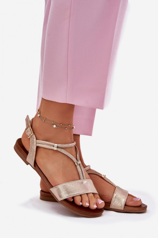 Sieviešu līdzenas zoles basenes Ar svītrām S.Barski KV51-120 Zelta krāsas Sieviešu līdzenas zoles basenes Ar svītrām S.Barski KV51-120 Zelta krāsas