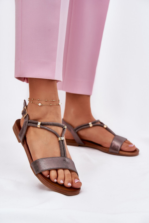 Sieviešu līdzenas zoles basenes Ar svītrām S.Barski KV51-120 pelēkas krāsas Sieviešu līdzenas zoles basenes Ar svītrām S.Barski KV51-120 pelēkas krāsas