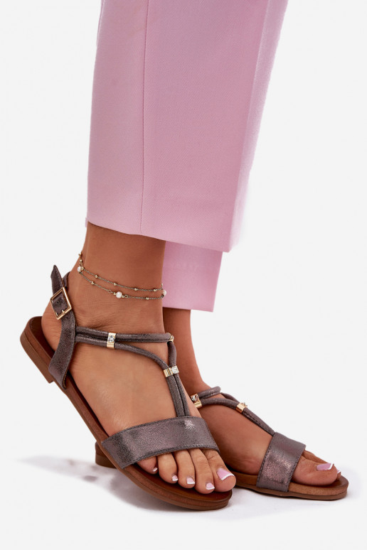 Sieviešu līdzenas zoles basenes Ar svītrām S.Barski KV51-120 pelēkas krāsas Sieviešu līdzenas zoles basenes Ar svītrām S.Barski KV51-120 pelēkas krāsas