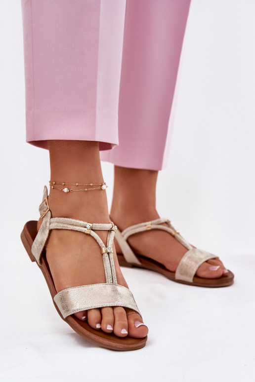 Sieviešu līdzenas zoles basenes Ar svītrām S.Barski KV51-120 Zelta krāsas Sieviešu līdzenas zoles basenes Ar svītrām S.Barski KV51-120 Zelta krāsas