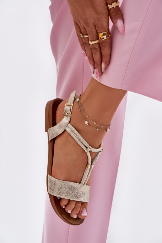 Sieviešu līdzenas zoles basenes Ar svītrām S.Barski KV51-120 Zelta krāsas Sieviešu līdzenas zoles basenes Ar svītrām S.Barski KV51-120 Zelta krāsas