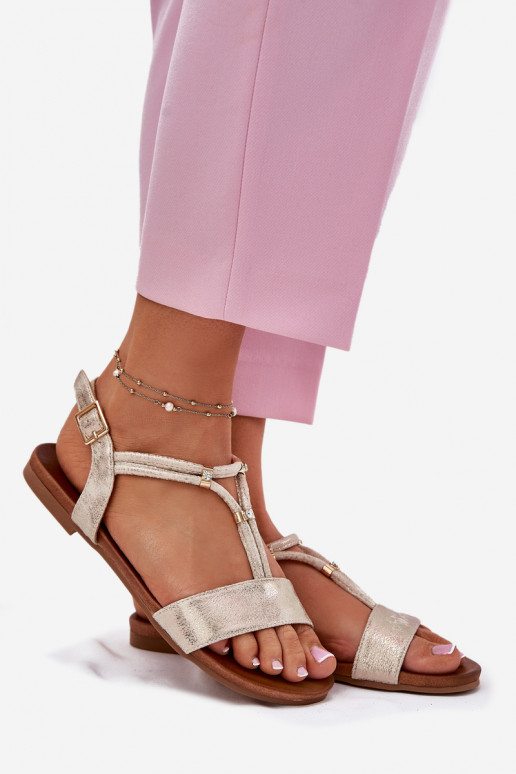 Sieviešu līdzenas zoles basenes Ar svītrām S.Barski KV51-120 Zelta krāsas Sieviešu līdzenas zoles basenes Ar svītrām S.Barski KV51-120 Zelta krāsas