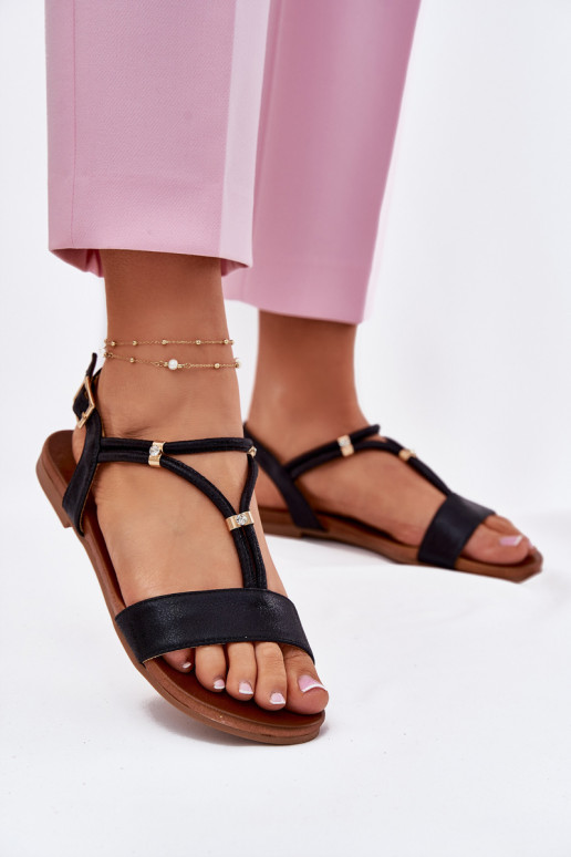 Sieviešu līdzenas zoles basenes Ar svītrām S.Barski KV51-120 melnas krāsas Sieviešu līdzenas zoles basenes Ar svītrām S.Barski KV51-120 melnas krāsas