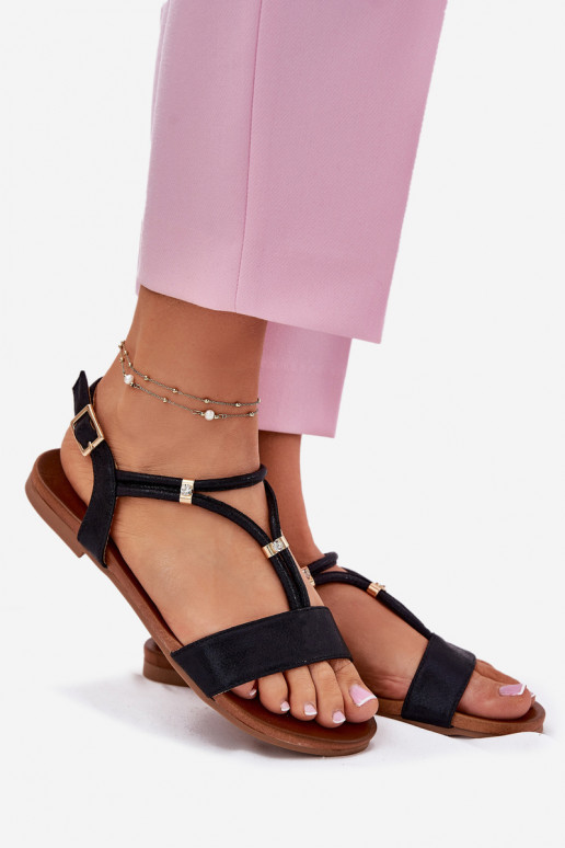 Sieviešu līdzenas zoles basenes Ar svītrām S.Barski KV51-120 melnas krāsas Sieviešu līdzenas zoles basenes Ar svītrām S.Barski KV51-120 melnas krāsas