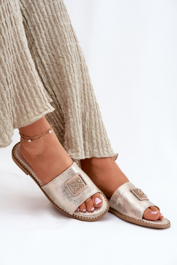 Plakanas sandales ar ornamentiem S.Barski KV51-089 Zelta krāsas