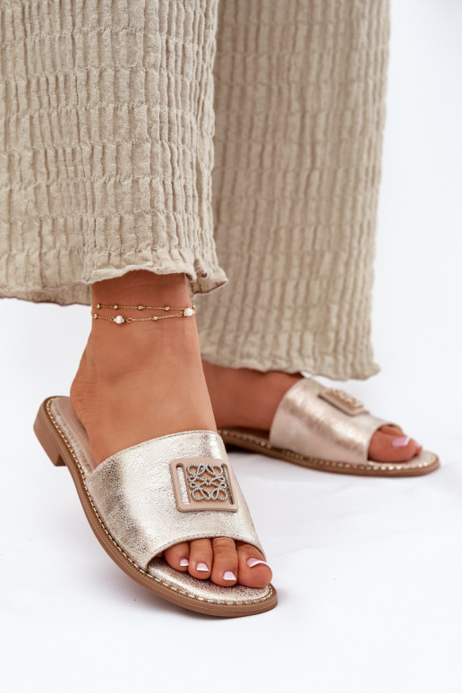 Plakanas sandales ar ornamentiem S.Barski KV51-089 Zelta krāsas
