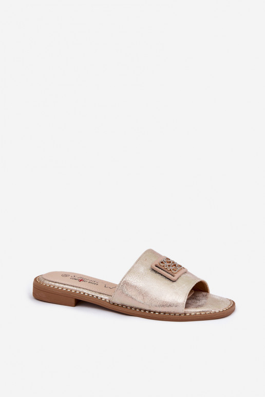 Plakanas sandales ar ornamentiem S.Barski KV51-089 Zelta krāsas