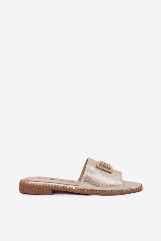 Plakanas sandales ar ornamentiem S.Barski KV51-089 Zelta krāsas