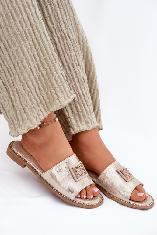 Plakanas sandales ar ornamentiem S.Barski KV51-089 Zelta krāsas