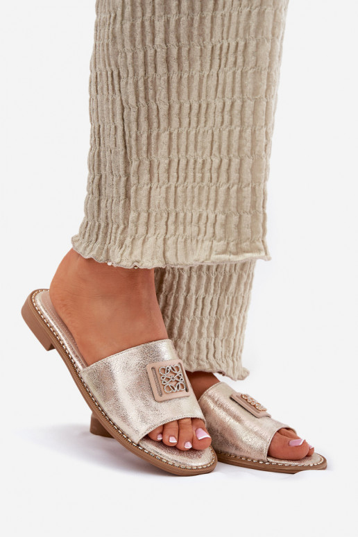 Plakanas sandales ar ornamentiem S.Barski KV51-089 Zelta krāsas