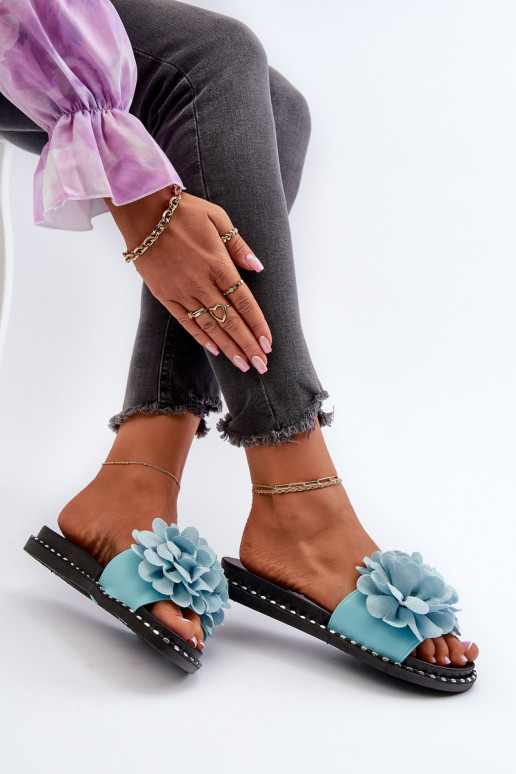 sieviešu čības Ozdobione Ziedsami Zilas krāsas Cellanen sieviešu čības Ozdobione Ziedsami Zilas krāsas Cellanen