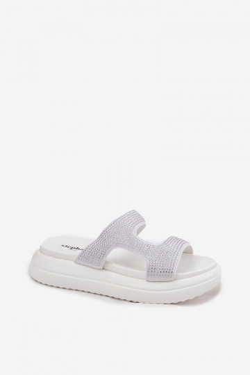 Dekorētas sieviešu čības ar platformu baltas krāsas Jestella 2