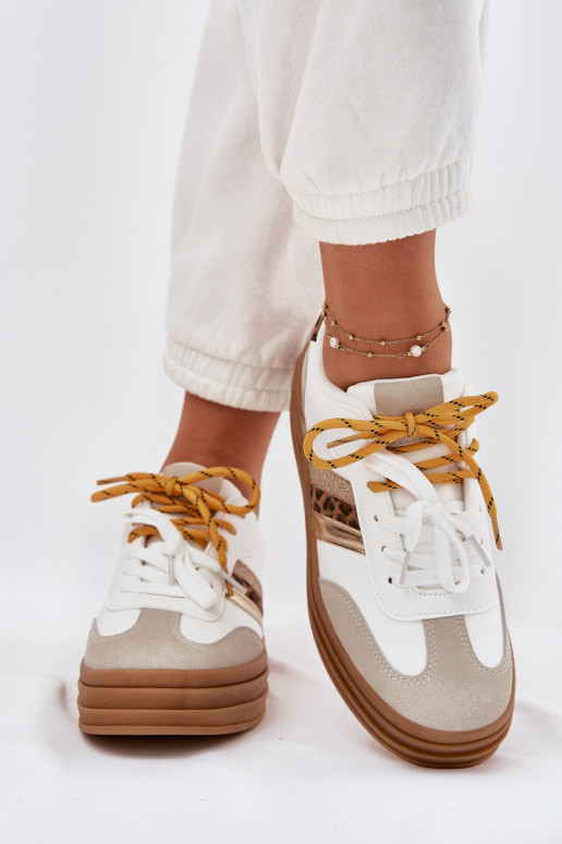 Sneakers modeļa apavi Sieviešu ar platformu Z PodInójnym Šņorēšanam ar leoparda kažokādas rakstu baltas krāsas Niteria Sneakers modeļa apavi Sieviešu ar platformu Z PodInójnym Šņorēšanam ar leoparda kažokādas rakstu baltas krāsas Niteria