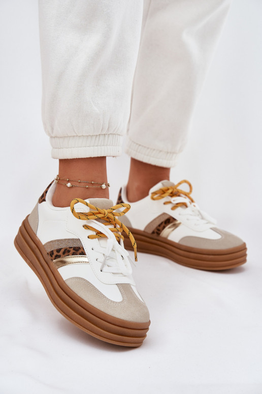 Sneakers modeļa apavi Sieviešu ar platformu Z PodInójnym Šņorēšanam ar leoparda kažokādas rakstu baltas krāsas Niteria Sneakers modeļa apavi Sieviešu ar platformu Z PodInójnym Šņorēšanam ar leoparda kažokādas rakstu baltas krāsas Niteria