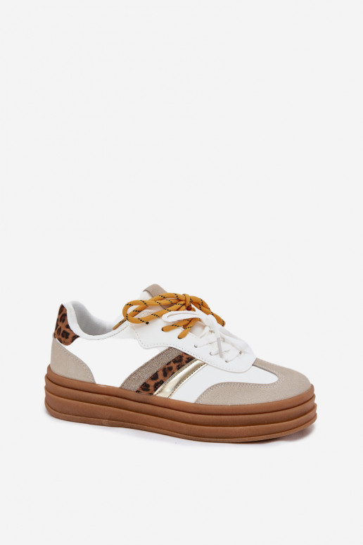 Sneakers modeļa apavi Sieviešu ar platformu Z PodInójnym Šņorēšanam ar leoparda kažokādas rakstu baltas krāsas Niteria Sneakers modeļa apavi Sieviešu ar platformu Z PodInójnym Šņorēšanam ar leoparda kažokādas rakstu baltas krāsas Niteria