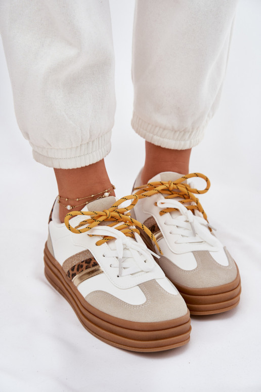 Sneakers modeļa apavi Sieviešu ar platformu Z PodInójnym Šņorēšanam ar leoparda kažokādas rakstu baltas krāsas Niteria Sneakers modeļa apavi Sieviešu ar platformu Z PodInójnym Šņorēšanam ar leoparda kažokādas rakstu baltas krāsas Niteria