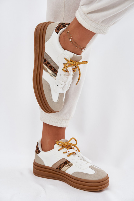 Sneakers modeļa apavi Sieviešu ar platformu Z PodInójnym Šņorēšanam ar leoparda kažokādas rakstu baltas krāsas Niteria Sneakers modeļa apavi Sieviešu ar platformu Z PodInójnym Šņorēšanam ar leoparda kažokādas rakstu baltas krāsas Niteria