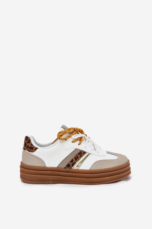 Sneakers modeļa apavi Sieviešu ar platformu Z PodInójnym Šņorēšanam ar leoparda kažokādas rakstu baltas krāsas Niteria Sneakers modeļa apavi Sieviešu ar platformu Z PodInójnym Šņorēšanam ar leoparda kažokādas rakstu baltas krāsas Niteria