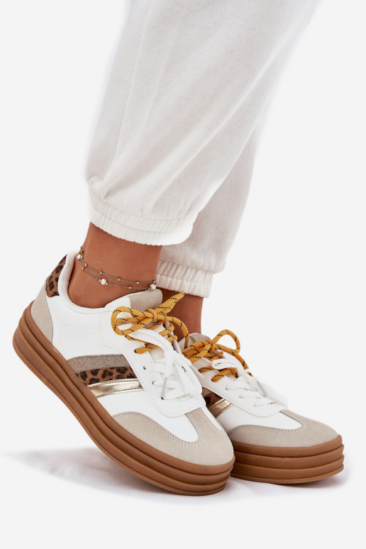 Sneakers modeļa apavi Sieviešu ar platformu Z PodInójnym Šņorēšanam ar leoparda kažokādas rakstu baltas krāsas Niteria Sneakers modeļa apavi Sieviešu ar platformu Z PodInójnym Šņorēšanam ar leoparda kažokādas rakstu baltas krāsas Niteria