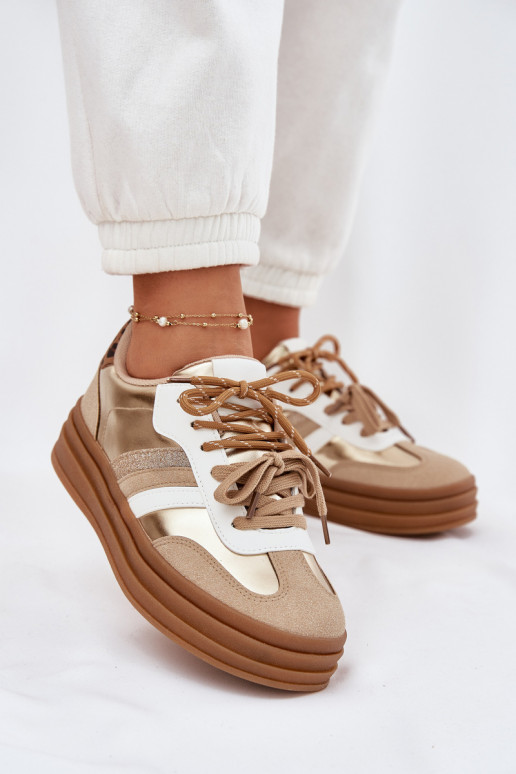 Sneakers modeļa apavi Sieviešu ar platformu Z PodInójnym Šņorēšanam ar leoparda kažokādas rakstu Zelta krāsas Niteria Sneakers modeļa apavi Sieviešu ar platformu Z PodInójnym Šņorēšanam ar leoparda kažokādas rakstu Zelta krāsas Niteria