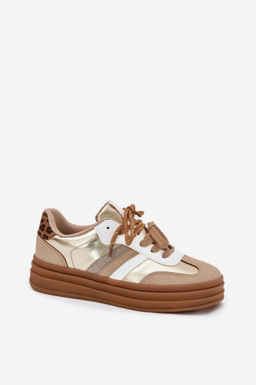 Sneakers modeļa apavi Sieviešu ar platformu Z PodInójnym Šņorēšanam ar leoparda kažokādas rakstu Zelta krāsas Niteria Sneakers modeļa apavi Sieviešu ar platformu Z PodInójnym Šņorēšanam ar leoparda kažokādas rakstu Zelta krāsas Niteria