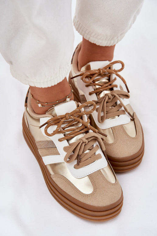 Sneakers modeļa apavi Sieviešu ar platformu Z PodInójnym Šņorēšanam ar leoparda kažokādas rakstu Zelta krāsas Niteria Sneakers modeļa apavi Sieviešu ar platformu Z PodInójnym Šņorēšanam ar leoparda kažokādas rakstu Zelta krāsas Niteria