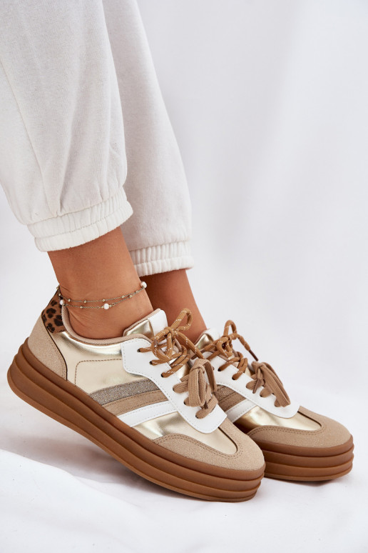 Sneakers modeļa apavi Sieviešu ar platformu Z PodInójnym Šņorēšanam ar leoparda kažokādas rakstu Zelta krāsas Niteria Sneakers modeļa apavi Sieviešu ar platformu Z PodInójnym Šņorēšanam ar leoparda kažokādas rakstu Zelta krāsas Niteria