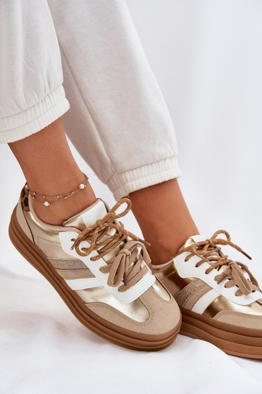 Sneakers modeļa apavi Sieviešu ar platformu Z PodInójnym Šņorēšanam ar leoparda kažokādas rakstu Zelta krāsas Niteria Sneakers modeļa apavi Sieviešu ar platformu Z PodInójnym Šņorēšanam ar leoparda kažokādas rakstu Zelta krāsas Niteria