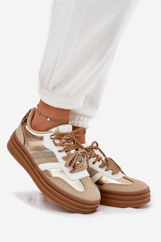 Sneakers modeļa apavi Sieviešu ar platformu Z PodInójnym Šņorēšanam ar leoparda kažokādas rakstu Zelta krāsas Niteria Sneakers modeļa apavi Sieviešu ar platformu Z PodInójnym Šņorēšanam ar leoparda kažokādas rakstu Zelta krāsas Niteria