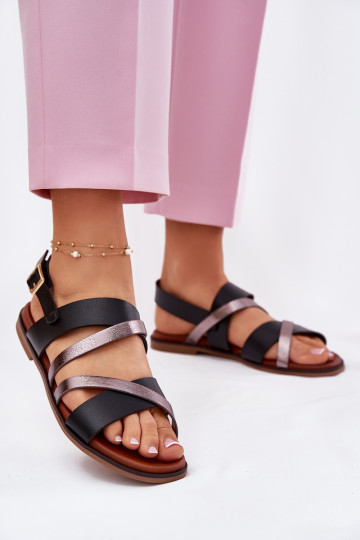 Sieviešu basenes ar platiem papēžiem Ar svītrām Sergio Leone SK086H melnas krāsas