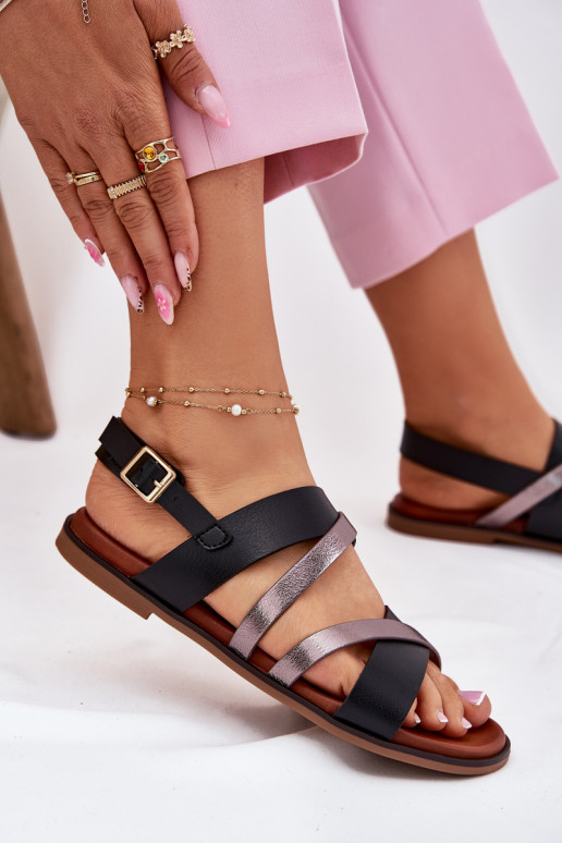 Sieviešu basenes ar platiem papēžiem Ar svītrām Sergio Leone SK086H melnas krāsas