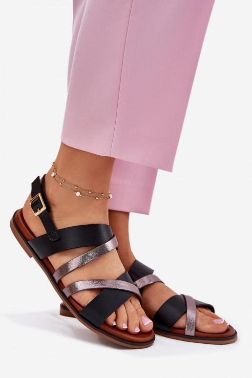 Sieviešu basenes ar platiem papēžiem Ar svītrām Sergio Leone SK086H melnas krāsas